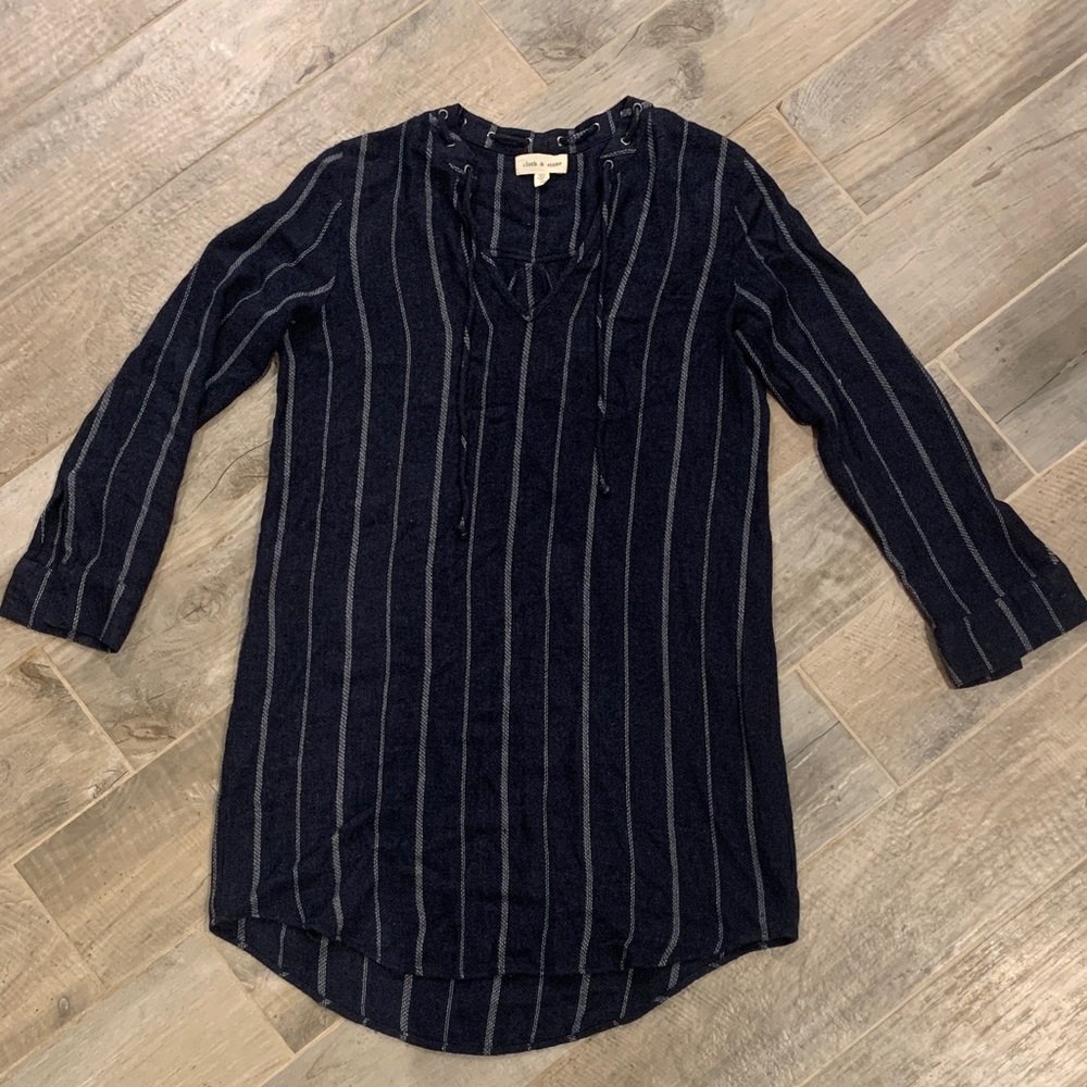 Navy Striped Long Sleeve Swimsuit Coverup